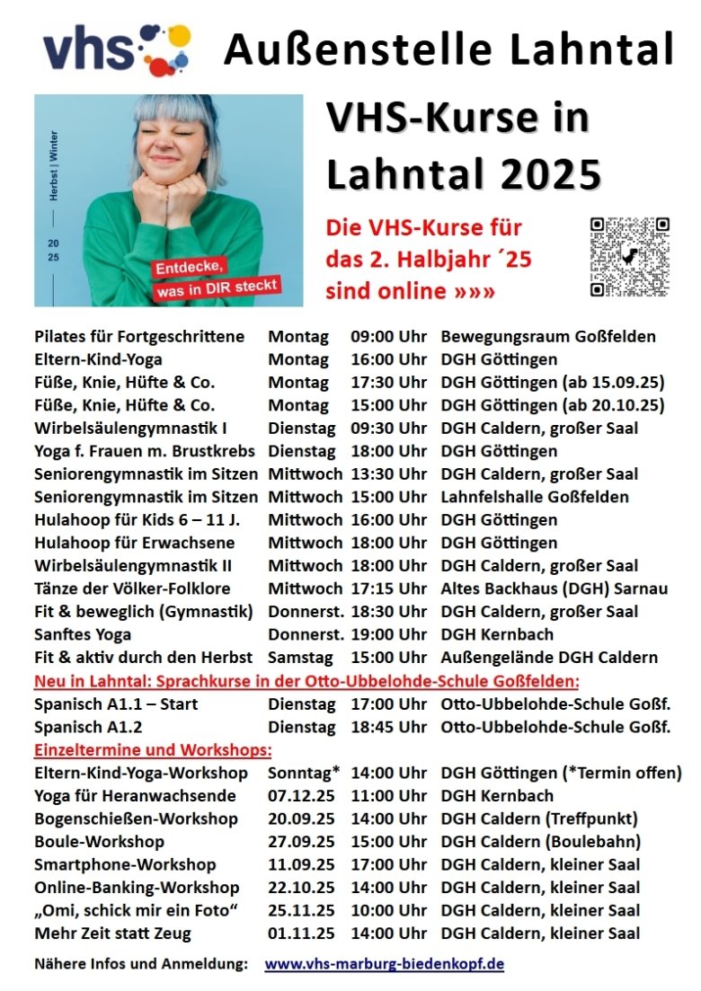 VHS-Kurse in Lahntal 2025