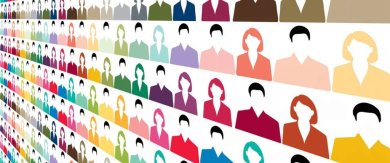 Grafik aus abstakten, verschiedenfarbigen Profilbildern